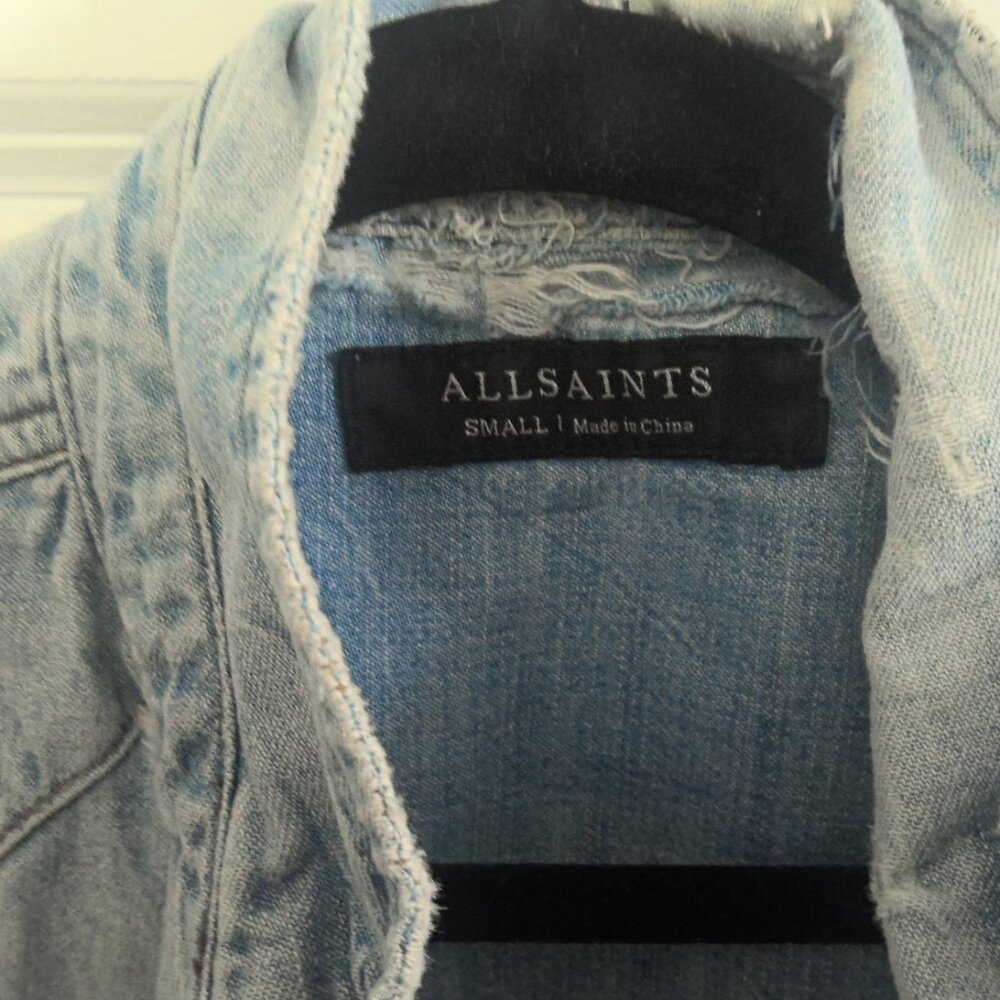 Men's Distressed All Saints Denim Shirt sz Small - Picture 2 of 5